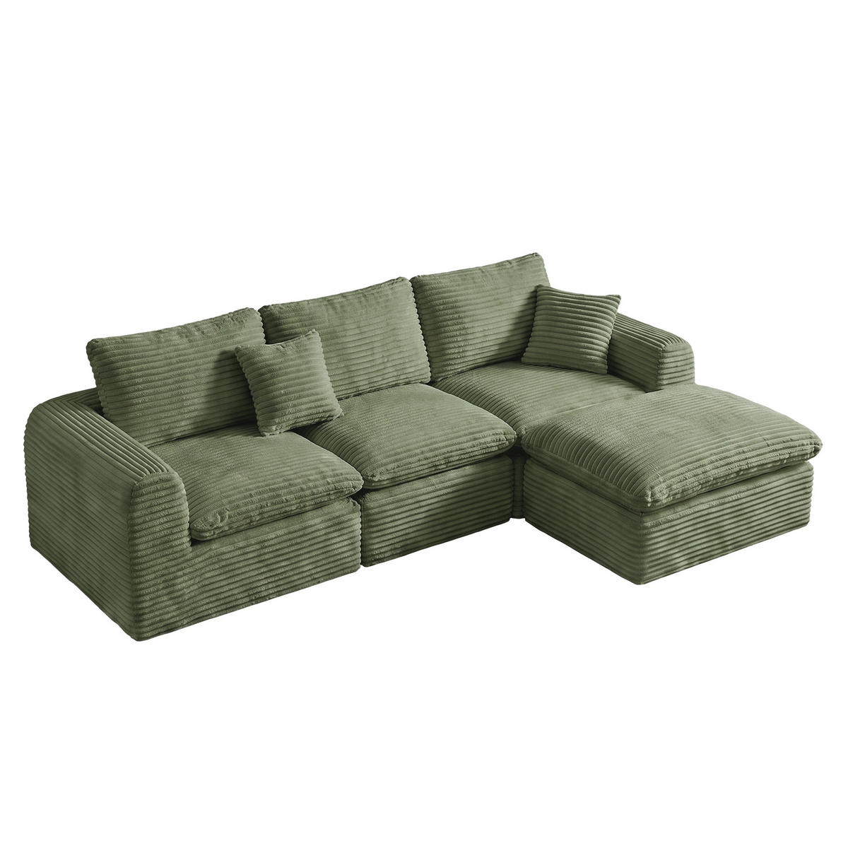 ECKSOFA 280/180/65 cm Grün Cord mit 1 Fußhocker - Grün, Textil (180/280cm) - Oxeza