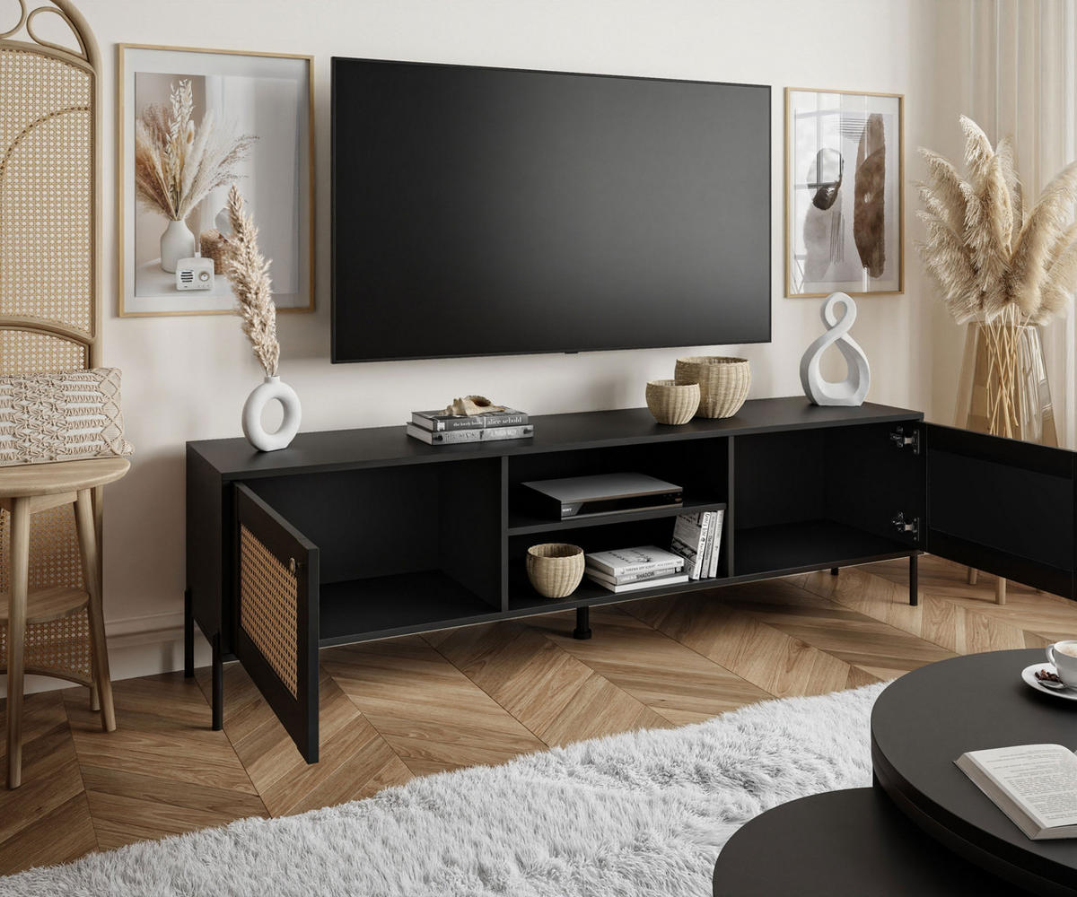 TV-ELEMENT VIENNA 3D mit Wiener Geflechtimitation / Schwarz - Schwarz, Holzwerkstoff (180/56/40cm) - Lookway