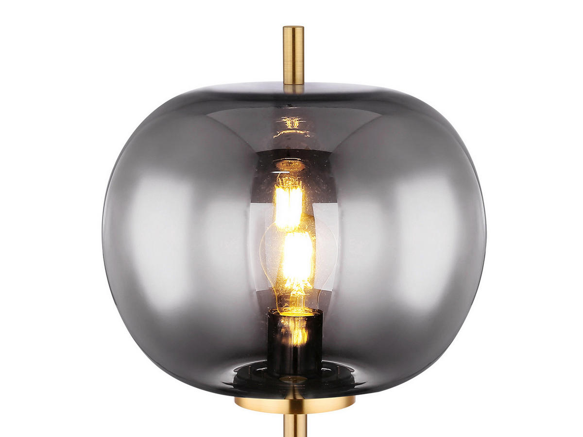 LED-STEHLAMPE Messing Höhe 160cm, Glaskugel Rauchglas - Goldfarben/Schwarz, Glas/Metall (30/30/160cm) - meineWunschleuchte