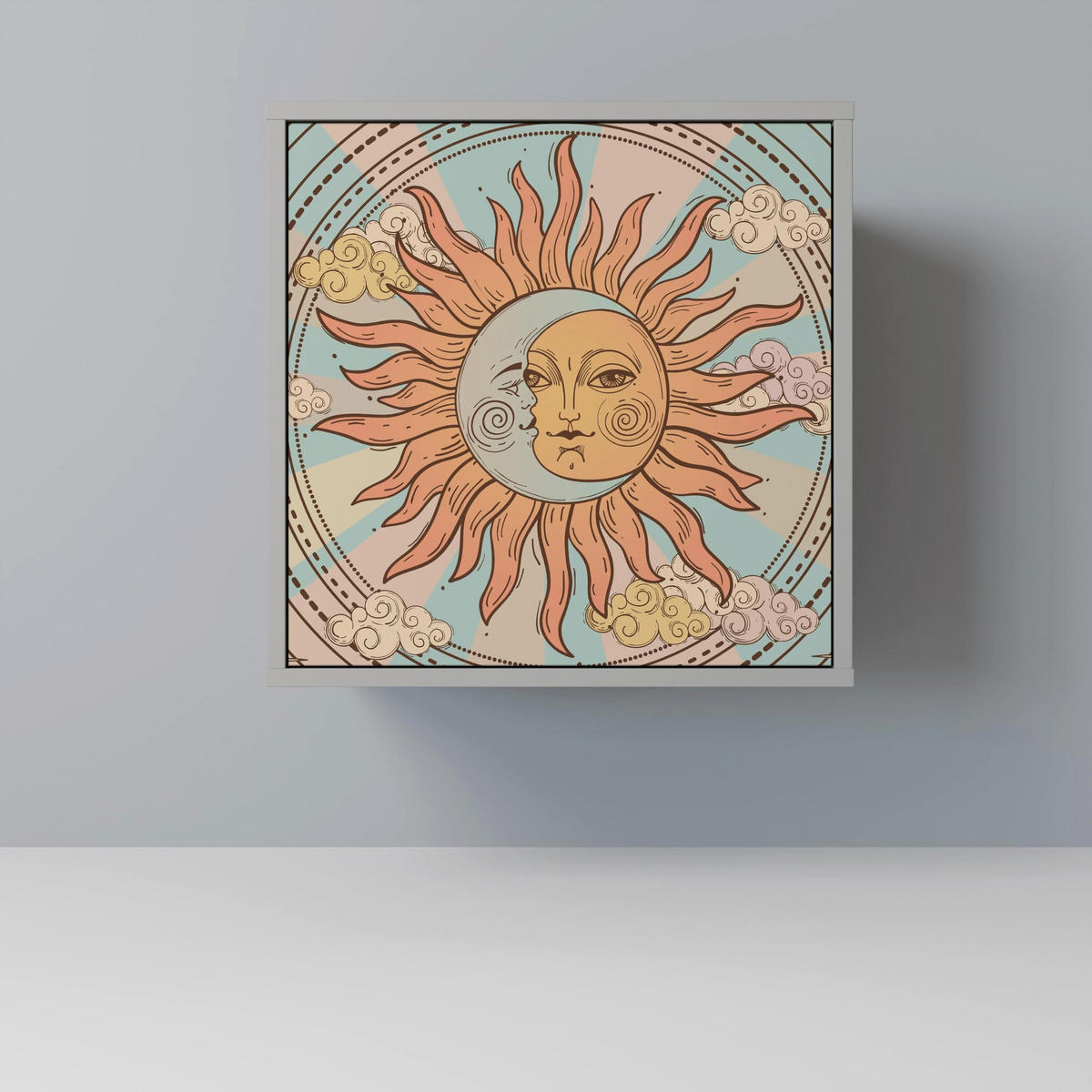 SIDEBOARD MYSTICAL STRUCTURE, Grau, 57,5x42x57,5 cm, Ohne Füße - Multicolor/Grau, Holzwerkstoff (57.5/57.5/42cm) - SpaceRebels