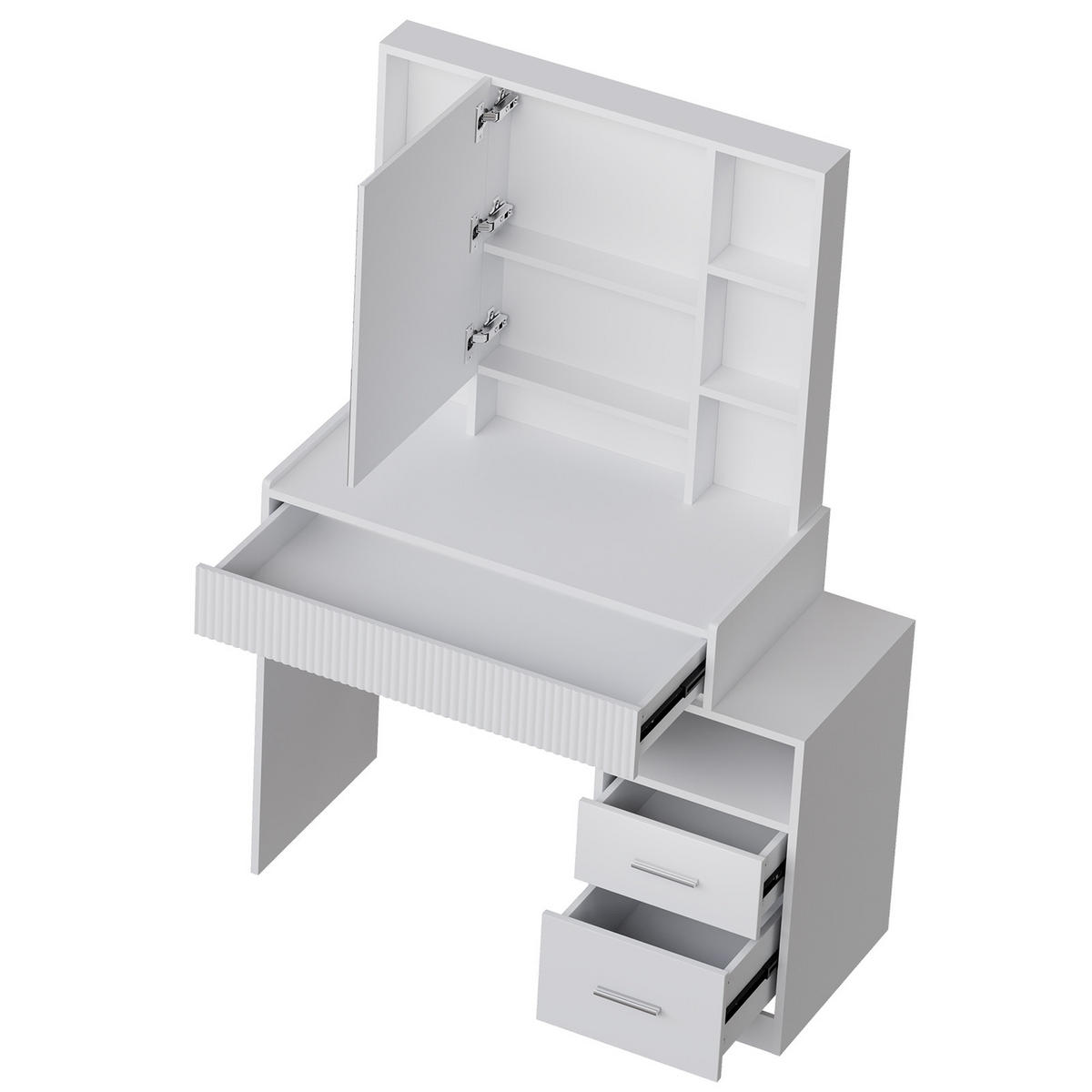 SCHMINKTISCH in Wolkenweiß mit LED-Spiegel und viel Stauraum - Weiß, Holzwerkstoff/Metall (40/141/96.5cm) - HOMAVO