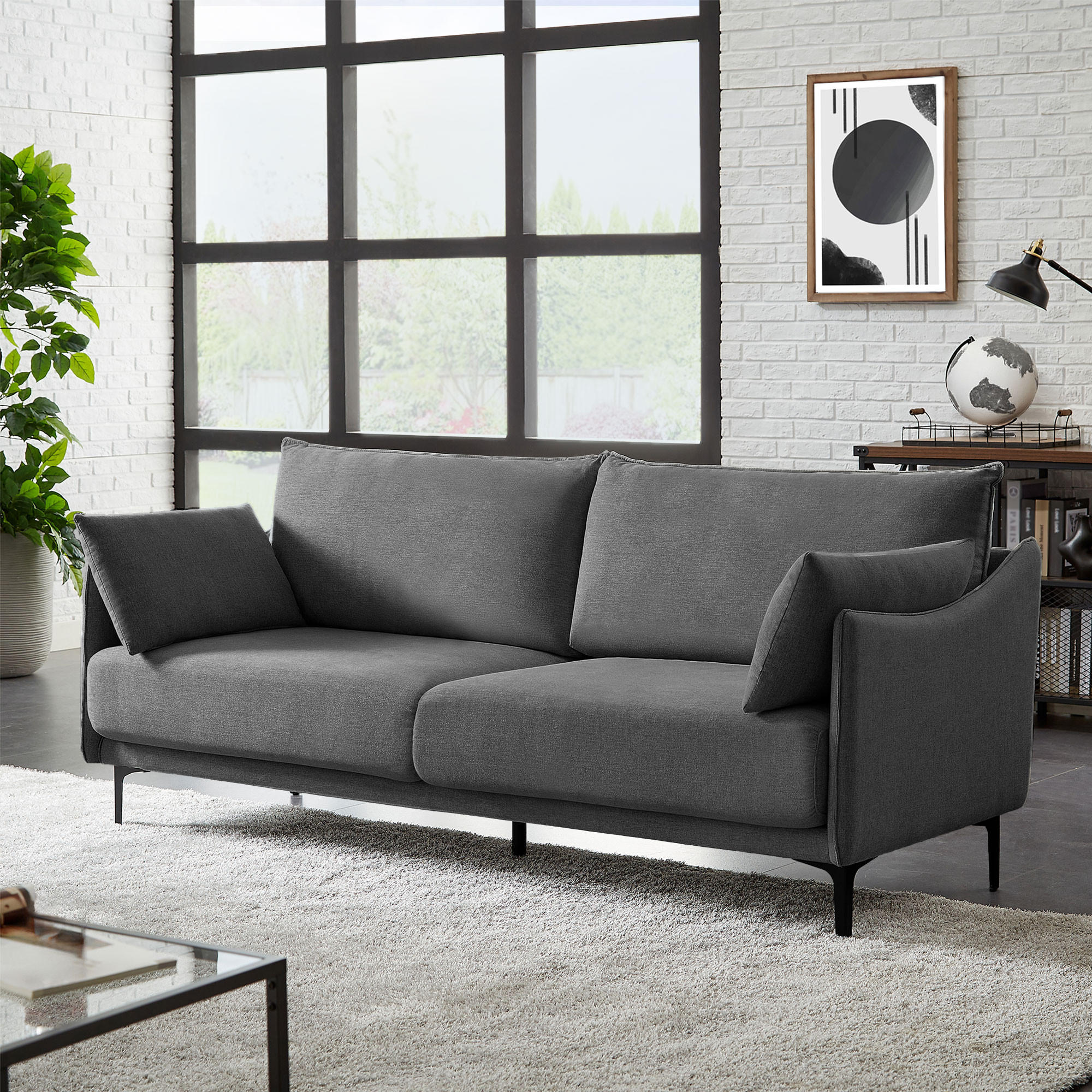 3-SITZER-SOFA Sasha Industrielles aus dunkelgrauem Stoff - Dunkelgrau/Hellgrau, Holzwerkstoff/Textil (203/86/85cm) - Sicaan