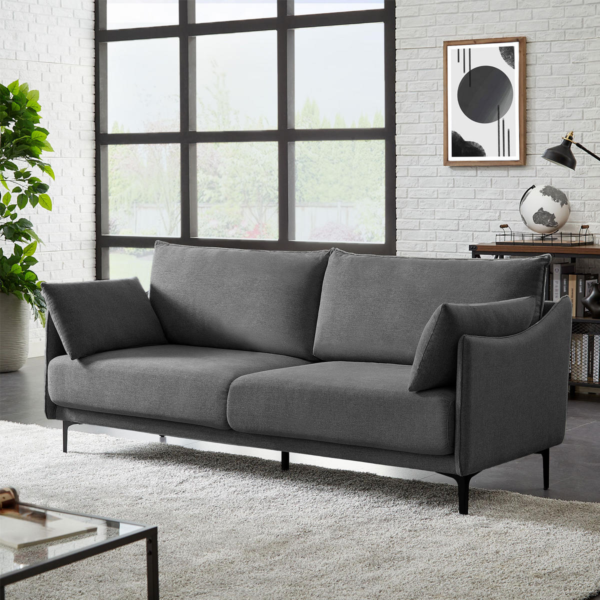 3-SITZER-SOFA Sasha Industrielles aus dunkelgrauem Stoff - Dunkelgrau/Hellgrau, Holzwerkstoff/Textil (203/86/85cm) - Sicaan