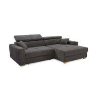 ECKSOFA mit elektrischer Sitztiefenverstellung, Kopflehnen verstellbar, USB-A und USB-C Ladefunktion B277/T187/H109 cm, Cord Grau Anthrazit / 15402 - Schieferfarben/Eichefarben, Eichenholz/Textil (277/187cm) - luma-home