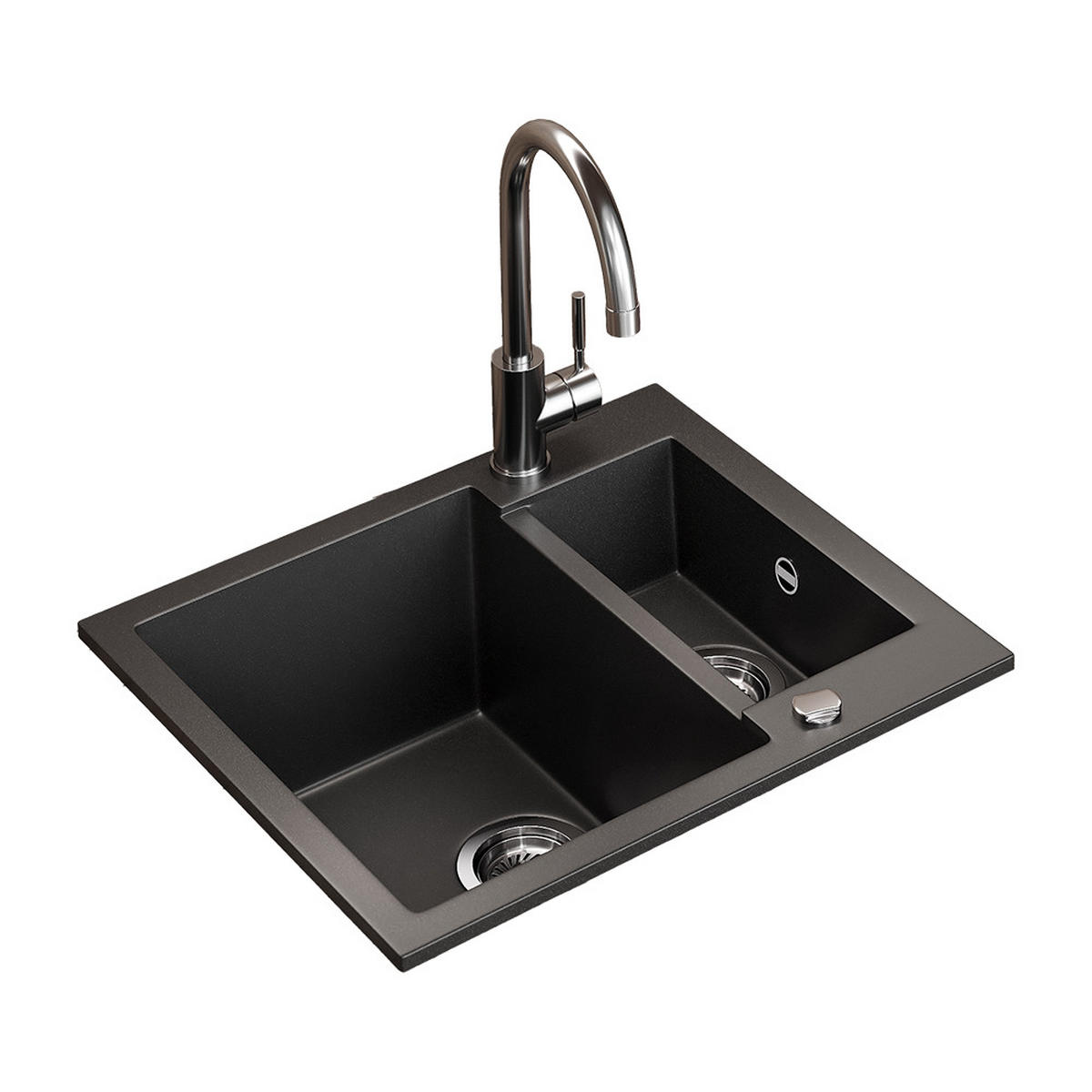 SPÜLBECKEN Prag Schwarz 58 x 50 cm mit 2 Spülen - Schwarz, Keramik (58/28/50cm) - Bergstroem