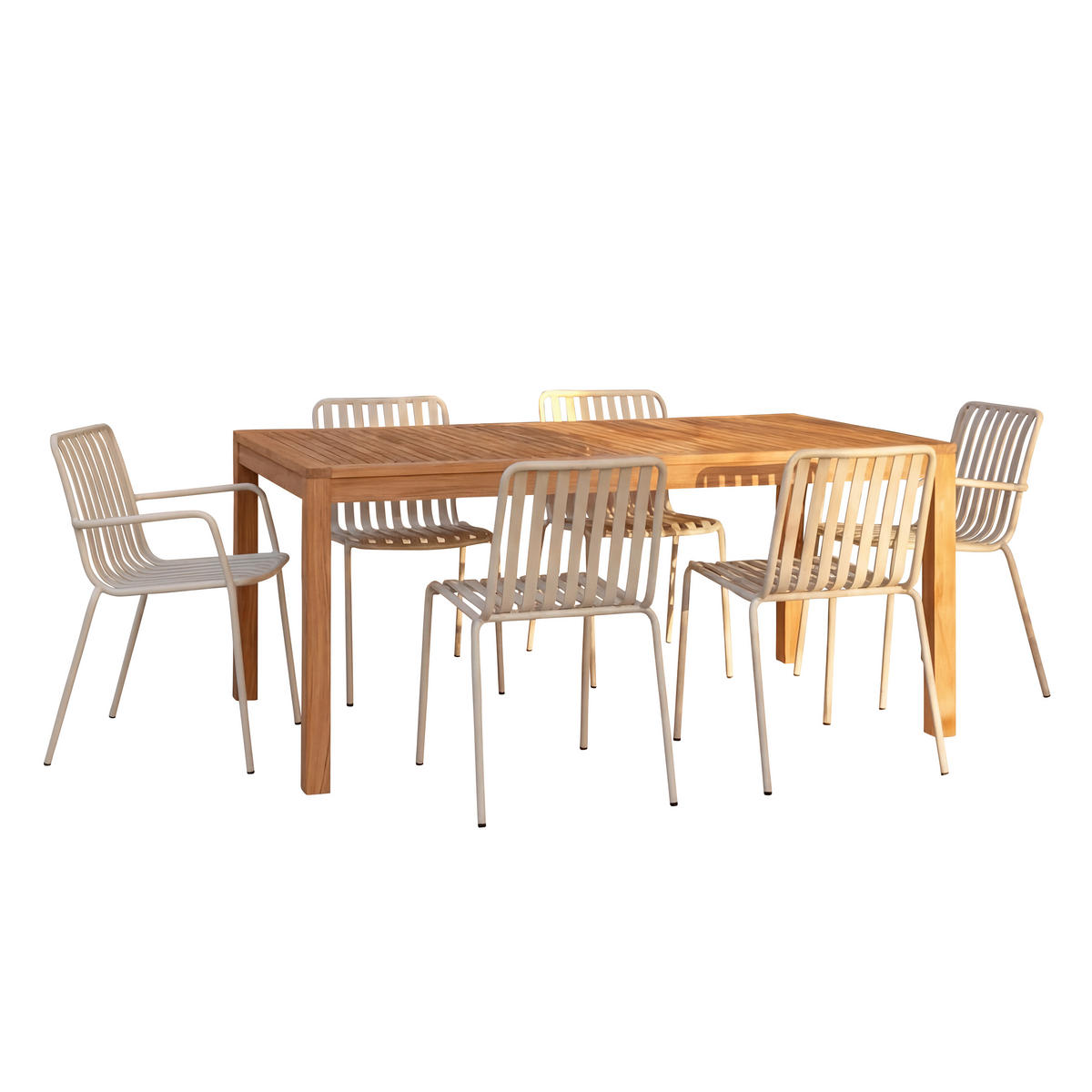 GARTENMÖBEL-SET 7-tlg Téo Beige aus Teak - Beige, Holz - Tikamoon
