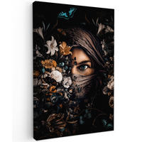 LEINWANDBILD Frau - Luxus - Blumen - Schmetterling - Porträt Deko Groß 90x140 cm - Schwarz, Textil (90/140cm) - MuchoWow
