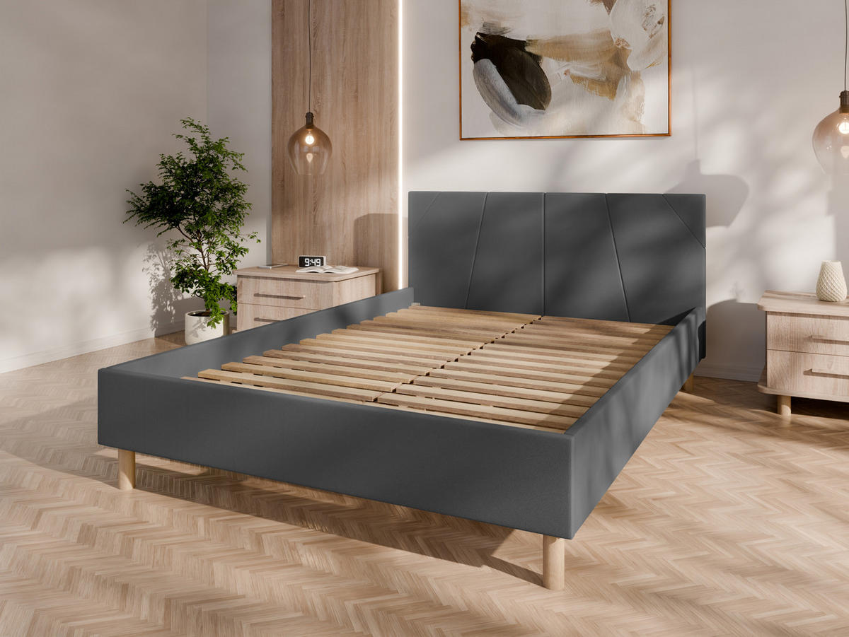 POLSTERBETT ALMORE 140x200cm Elegantes Polsterbett für modernen Wohnstil , Federkernmatratze ELDAR (18cm), dunkelgrau - Graphitfarben, Holz (140/200cm) - Panda Möbel