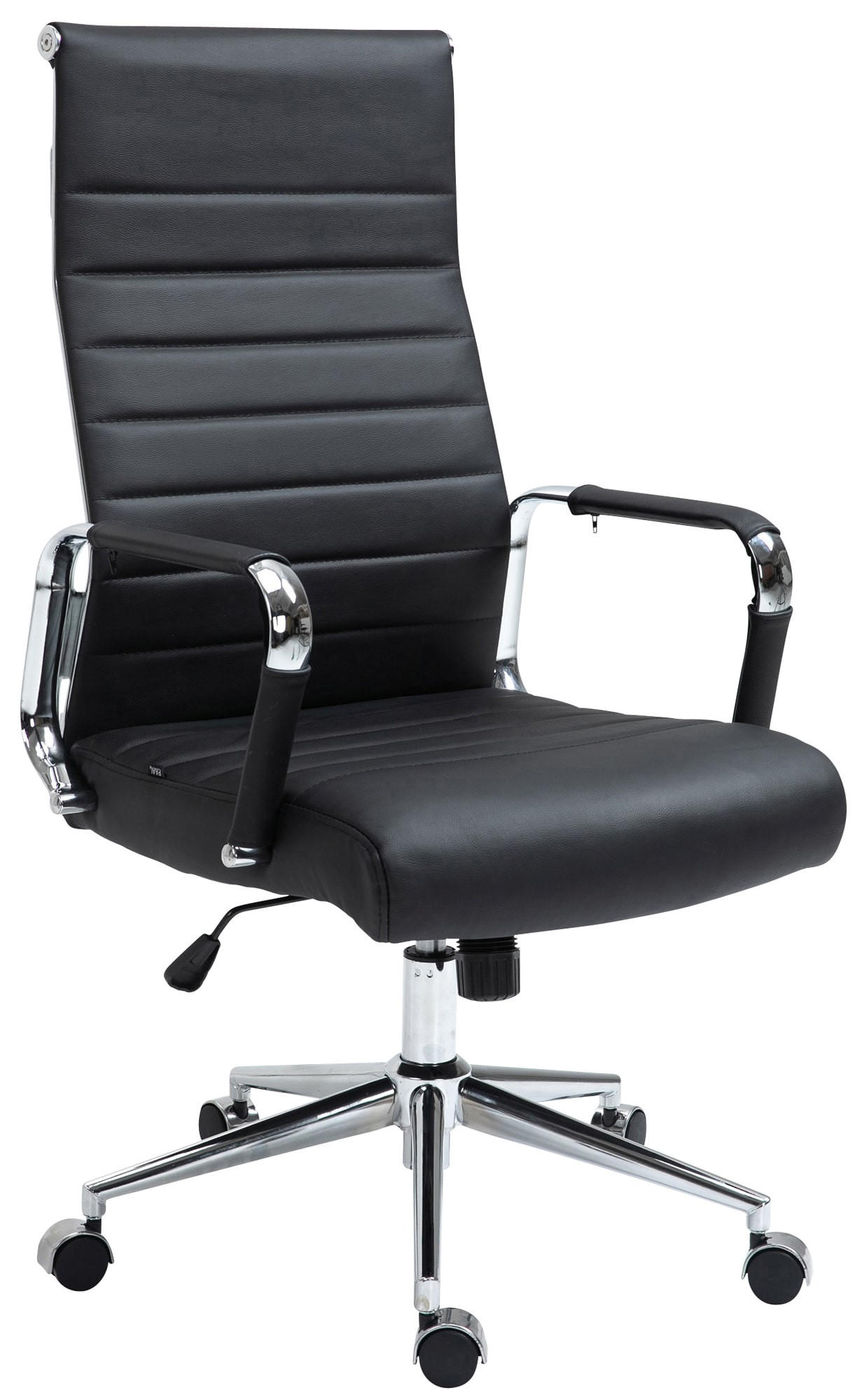 CHEFSESSEL Echtleder Schwarz - Chromfarben/Schwarz, Leder/Metall (58/105/66cm) - CLP