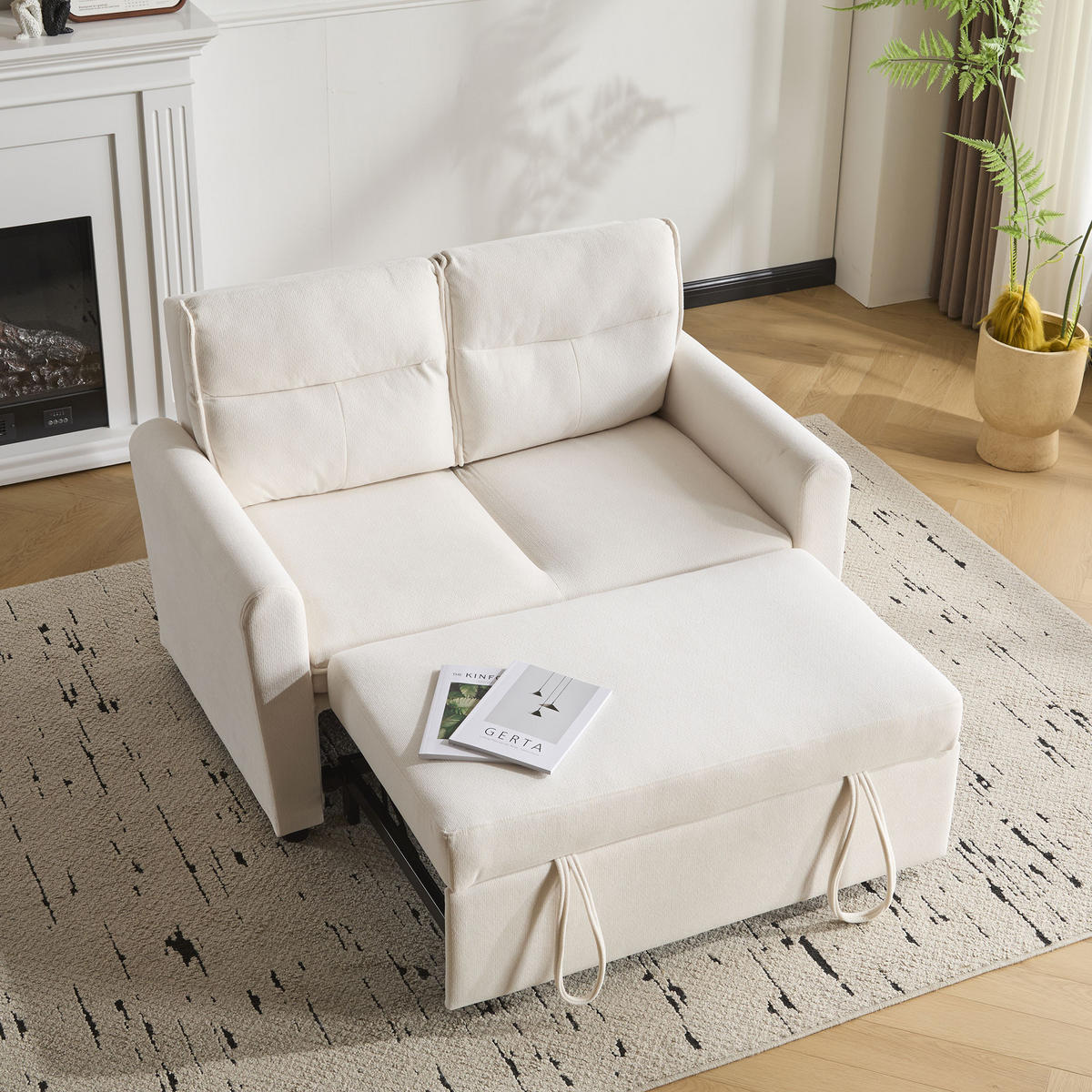 SCHLAFSOFA 2-Sitzer mit Ausziehfunktion und verstellbarer Rückenlehne Samt Beige 174/103/44 cm - Beige, Kunststoff (127/87/90cm) - OKWISH