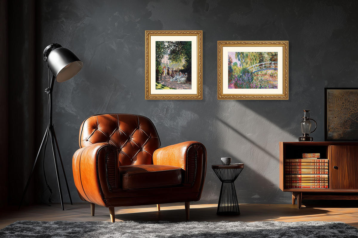 BILD gerahmt 63x53 cm Claude Monet "The Japanese Bridge Pond with Water" - Gelb, Holz (63/53cm) - artissimo