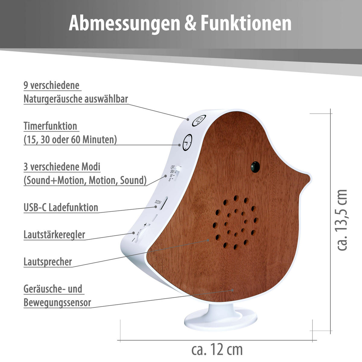 NATURGERÄUSCHE-BOX Vogel Sound Box 14x12x3 Echtholz Kirschholz 2er-Set - Dunkelbraun, Kunststoff (12/13.5/4cm) - Northpoint