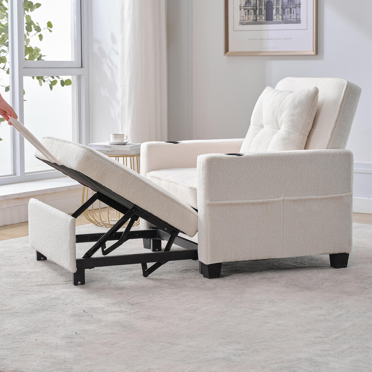 RELAXSESSEL 87/74/84 cm Weiß mit Getränkehaltern und USB Anschluss - Weiß, Textil (74/84/87cm) - Oxeza