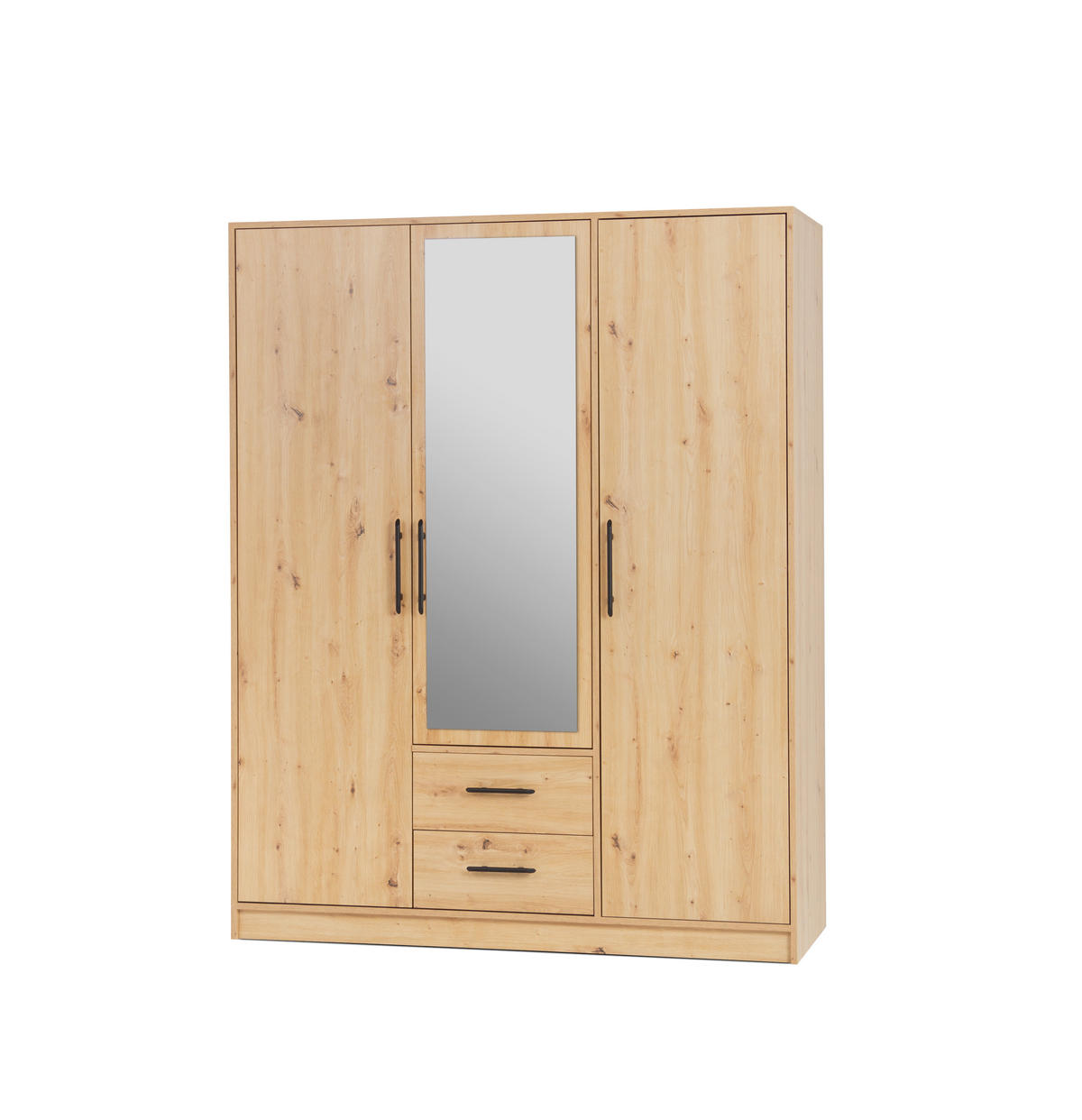 DREHTÜRENSCHRANK VANO 150/190/56cm 3-türig mit Spiegel Eiche Artisan - Eiche Artisan, Holzwerkstoff (150/190/56cm) - MASSENO