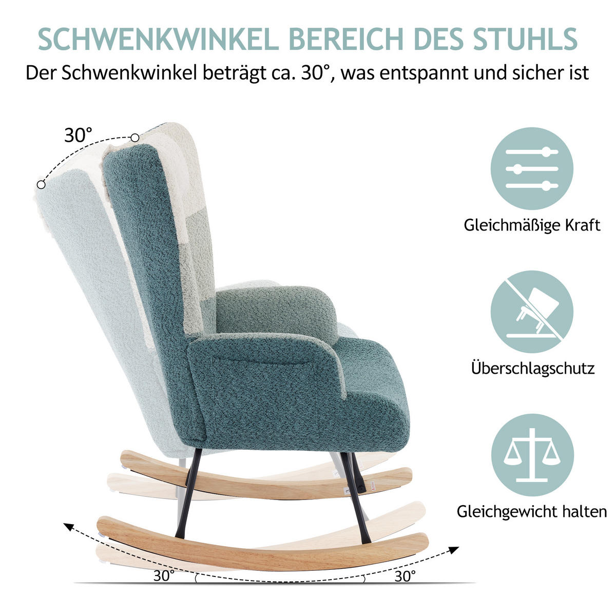 SCHAUKELSTUHL Bouclé mit Fußbank, Seitentasche 83/65,5/95 cm Multicolor - Multicolor, Textil (83/95/65.5cm) - Redom