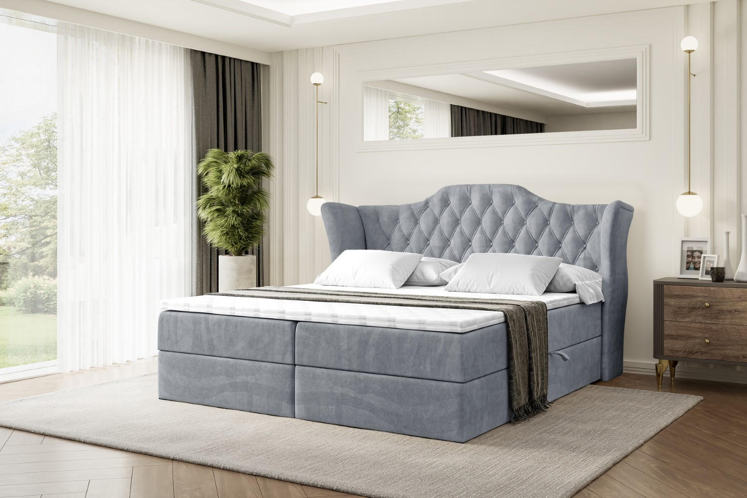 BOXBETT mit Matratze H3 und Lattenrost - VILA - 200x200 cm Grau - Grau, Holzwerkstoff (200/200cm) - ALTDECOR