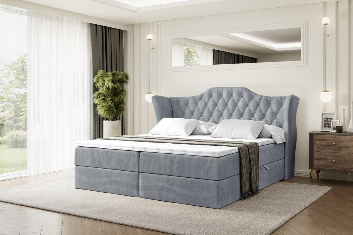 BOXBETT mit Matratze H4 und Lattenrost - VILA - 200x200 cm - H4 - Grau - Grau, Holzwerkstoff (200/200cm) - ALTDECOR