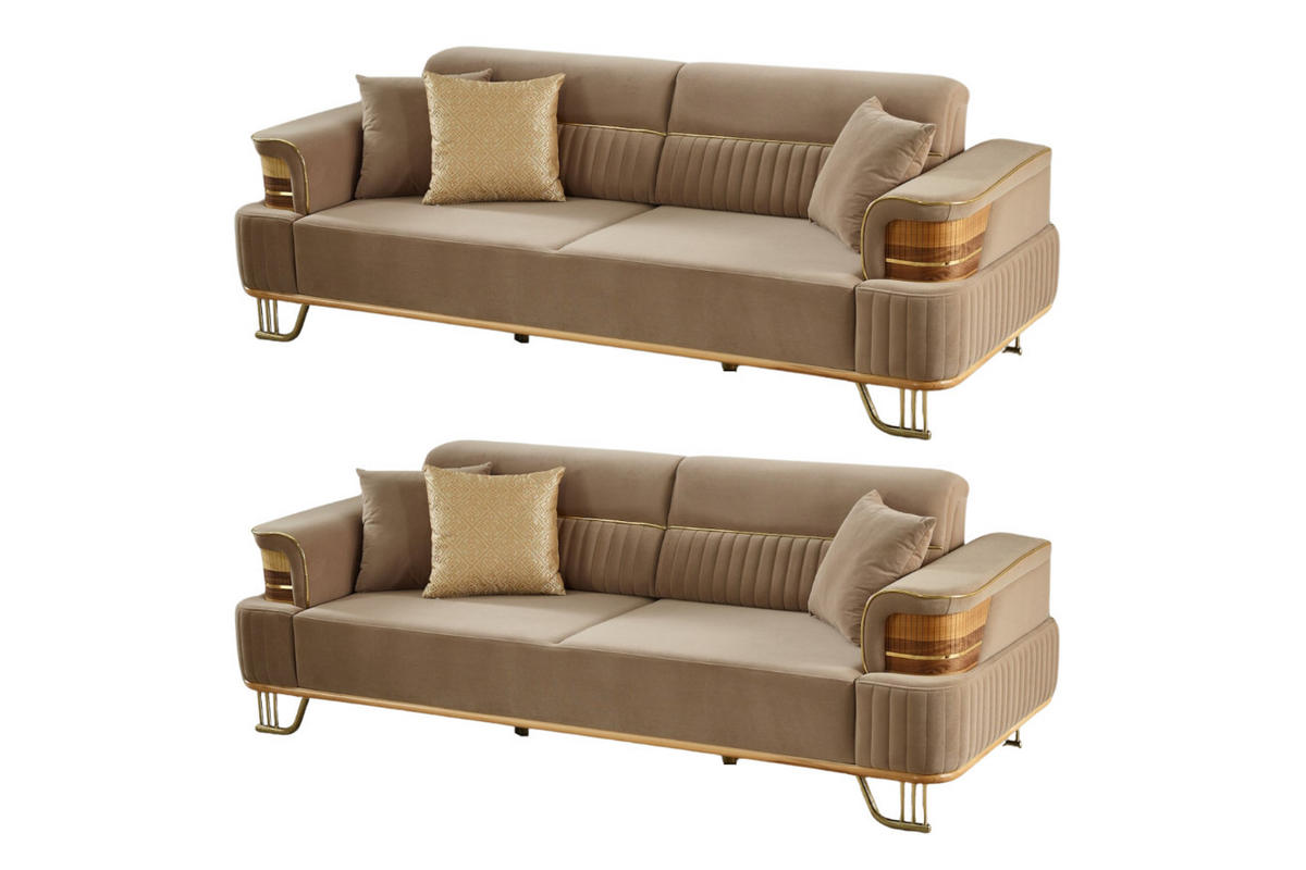 SITZGARNITUR Braga Hellbraun Stellvariante:3+2 - Beige, Holz (230/85/95cm) - Villa Möbel