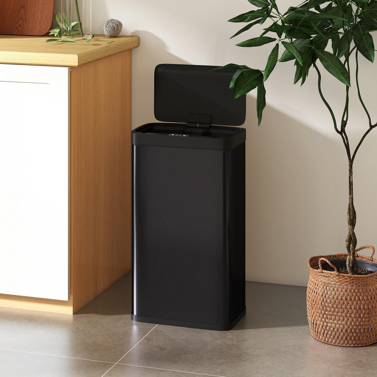 MÜLLEIMER 45L mit Infrarotsensor und Soft-Close Schwarz 38/25,5/67,5 cm - Schwarz, Metall (25.5/67.5/38cm) - Rolipo