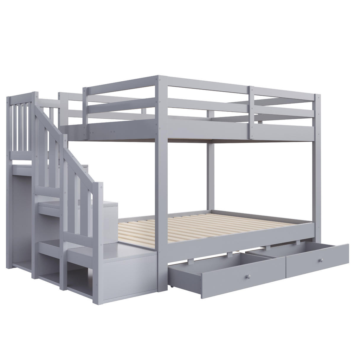 ETAGENBETT 140/200 cm mit Aufbewahrungsleiter und Schubladen, DE-41614, in Grau - Grau, Holzwerkstoff (90/200cm) - ComfortXL