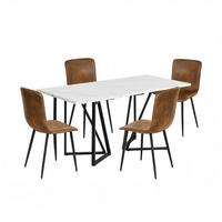 ESSTISCH SET Marmoroptik Weiß mit 4 Stühlen Wildlederoptik Braun - Braun, Holzwerkstoff (160/74/73cm) - Urban Meuble