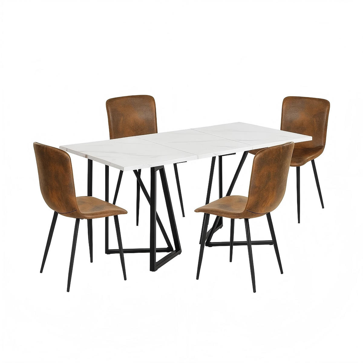 ESSTISCH SET Marmoroptik Weiß mit 4 Stühlen Wildlederoptik Braun - Braun, Holzwerkstoff (160/74/73cm) - Urban Meuble