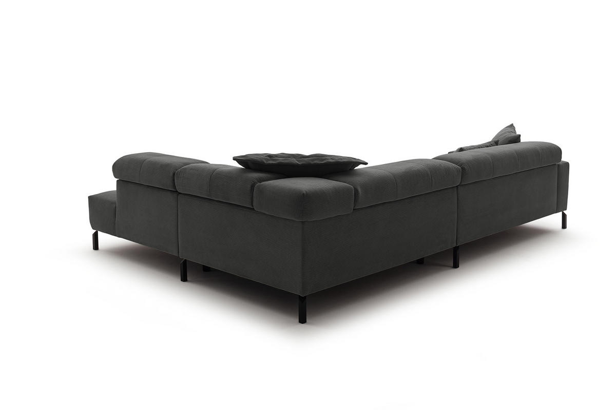 ECKSOFA MIT MOTORISCHEM SITZVORZUG OHIO Anthrazit Cord - Anthrazit/Schwarz, Textil/Metall (311/219cm) - KAWOLA