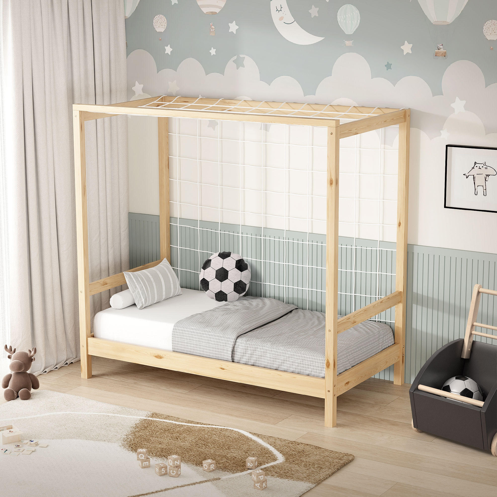 KINDERBETT Fußballtor 70x140 cm Natur - Hellbraun, Holz (70/140cm) - ML-DESIGN