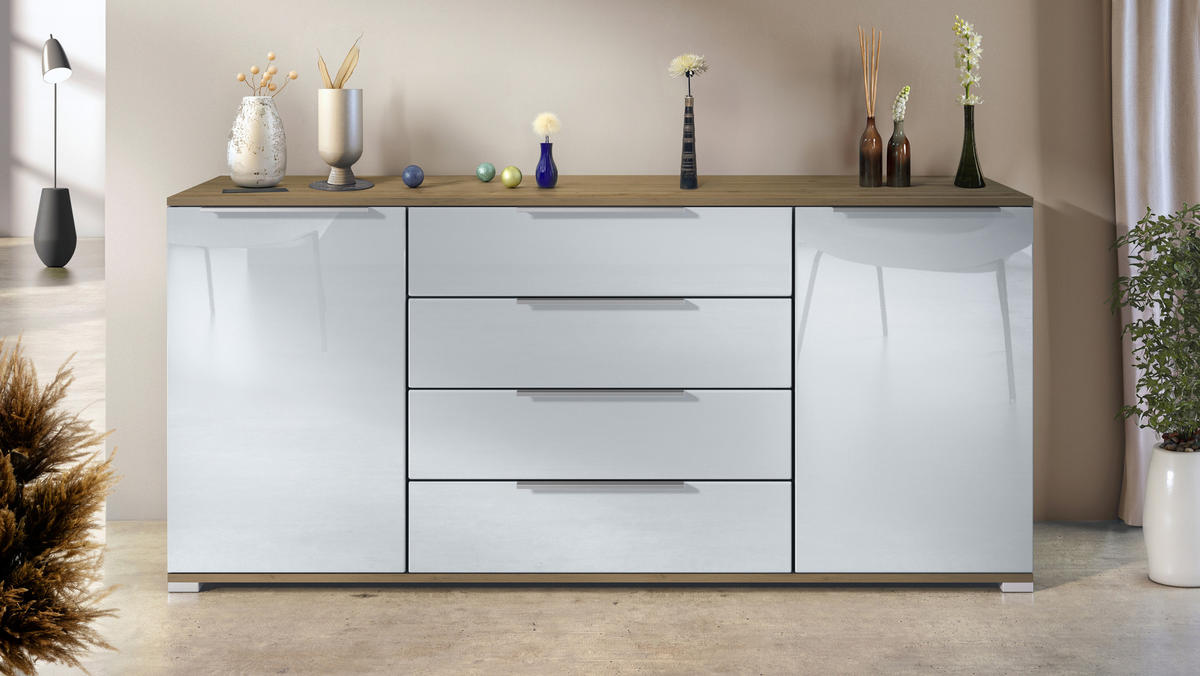 SIDEBOARD Linio Weiß Hochglanz - Weiß Hochglanz, Holzwerkstoff (166.5/75.5/35cm) - Vladon