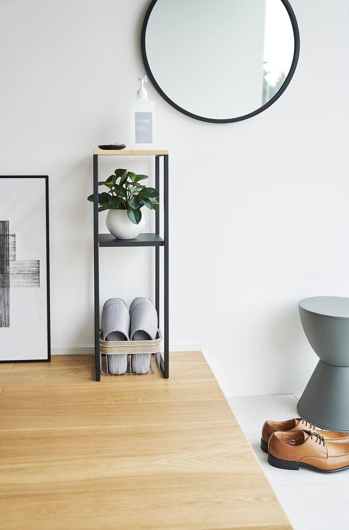 BLUMENTISCH Tower 5984 schwarz/natur 80/25/25 cm - Schwarz, Holz/Metall (25/25/80cm) - Yamazaki