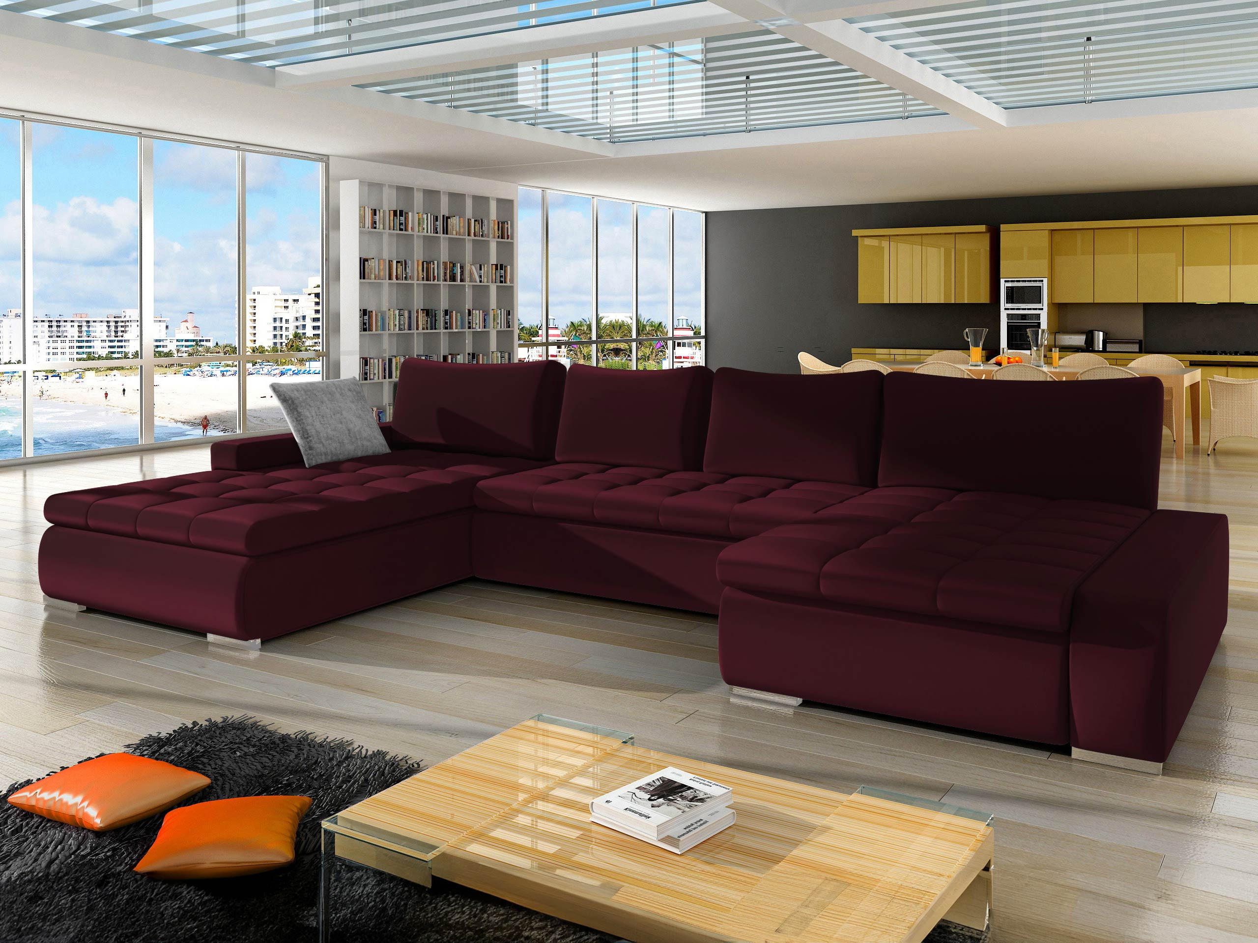 WOHNLANDSCHAFT Caro Premium - Bordeaux/Silberfarben, Holz/Textil (394/80/213cm) - MIRJAN24