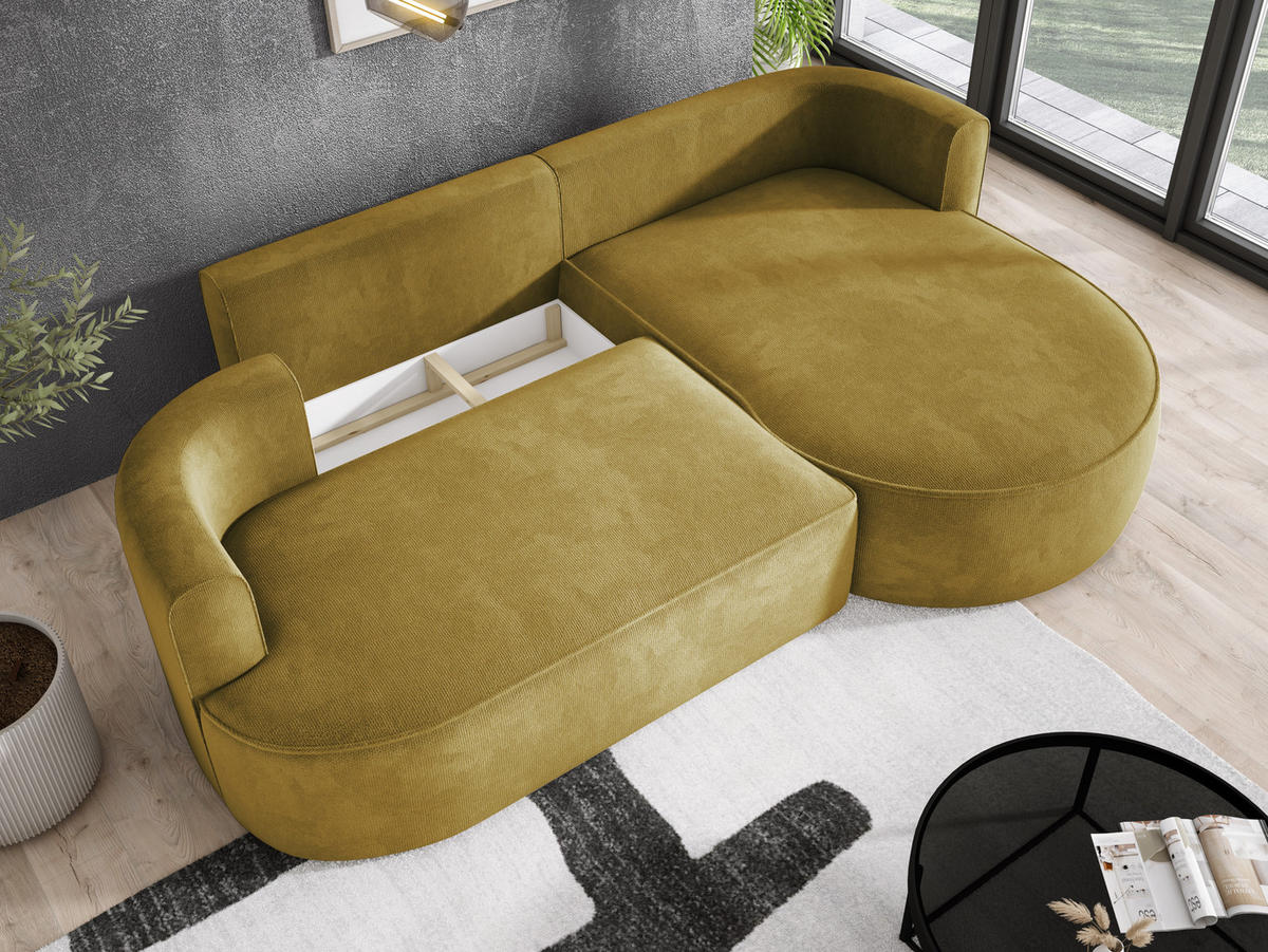 ECKSOFA FIORE-L Moderne Ausziehbare Schlaf-Funktion, automatischer Auffaltung, lose Rückenkissen freistehend RECHTS 284x183x82 cm cm Mint green - Mintgrün, Holz/Textil (284/183cm) - DomoHome