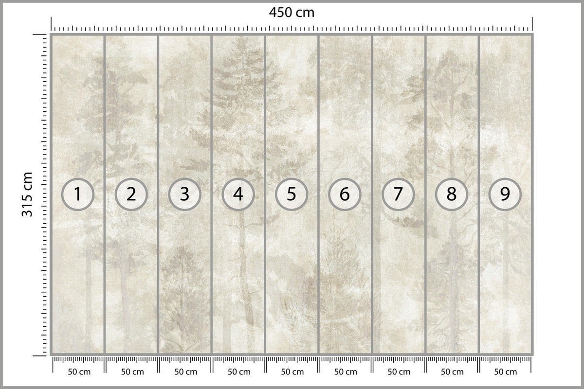 FOTOTAPETA Pre Obývaciu Izbu Boho Les Stromy Betón Abstraktná Vintage Béžová 450 x 315 cm - hnedá/béžová, papier (450/315cm) - Muralo