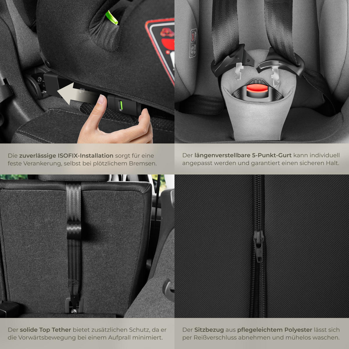 AUTOSITZ Emely,ab 15 Monaten von 76 bis 150 cm, Belastbarkeit 36 kg,dunkelgrau/schwarz - Dunkelgrau/Schwarz, Kunststoff (48/74/48cm) - tectake