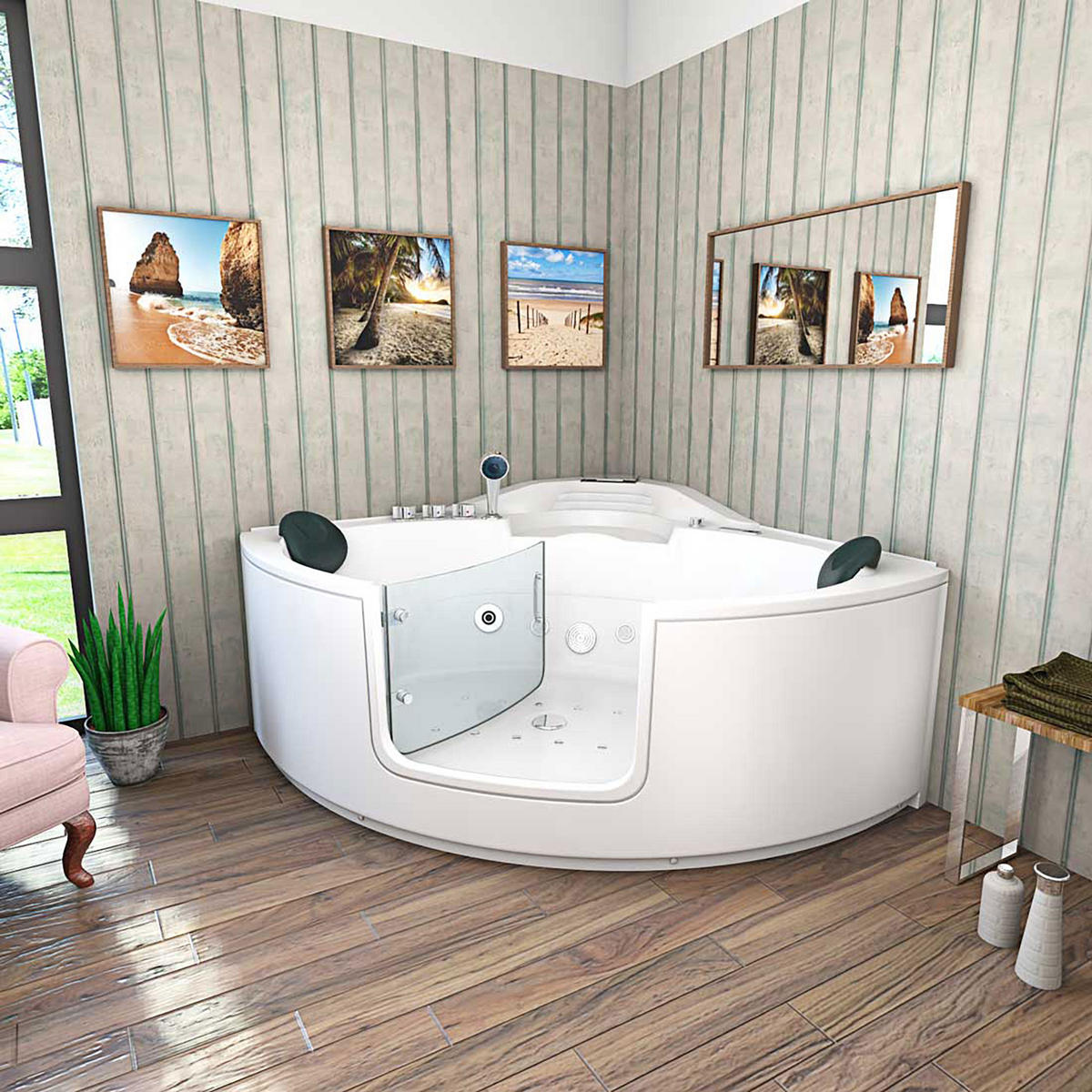 WHIRLPOOL Badewanne Wanne W60-TH-SC 140x140cm mit Tür - Weiß, Glas/Kunststoff (140/70/140cm) - AcquaVapore by Sandra Jentho