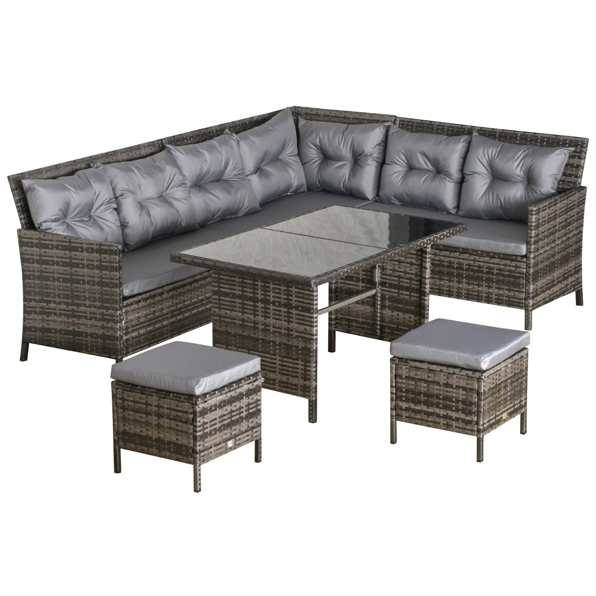 GARTENSET Lounge, Polyrattan, Grau - Grau, Kunststoff - Outsunny