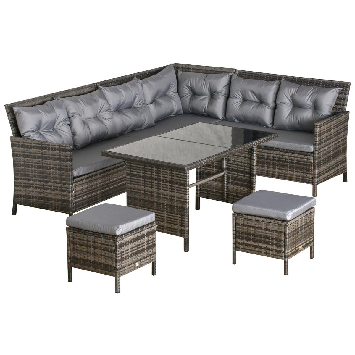 GARTENSET Lounge, Polyrattan, Grau - Grau, Kunststoff - Outsunny