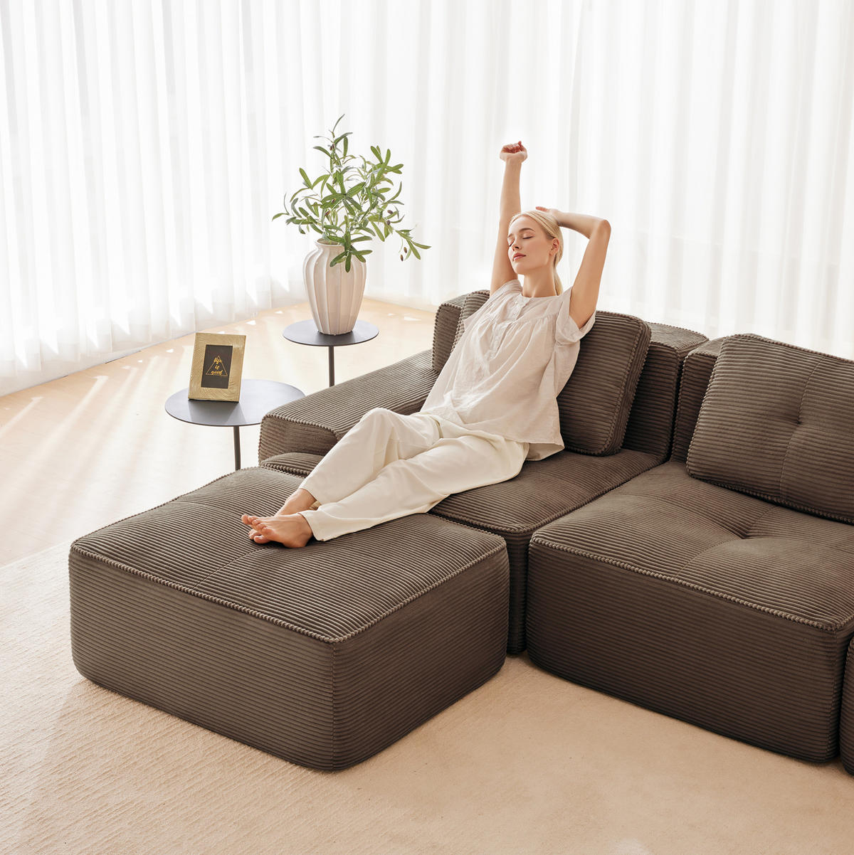 ECKSOFA 293/177/69 cm braun aus Cord ohne Montage mit Tiefsitz - Braun, Textil (177/293cm) - OKWISH