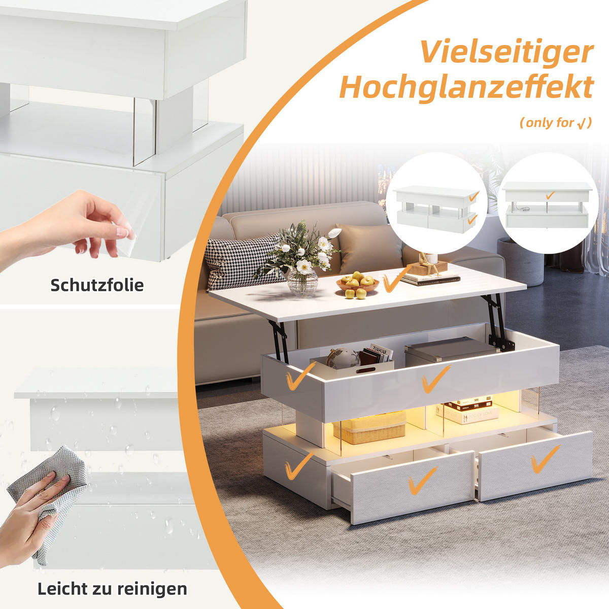 COUCHTISCH Weiß - Weiß, Holzwerkstoff (100/50/46cm)