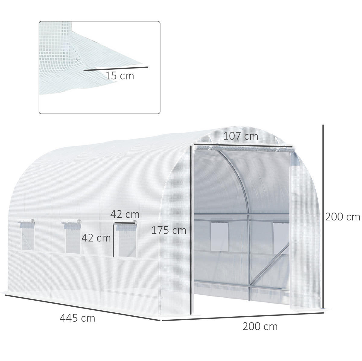 GEWÄCHSHAUS 445/200/200 cm Weiß aus Kunststoff mit 6 Fenstern - Weiß, Kunststoff (200/200/445cm) - OKMYHOME
