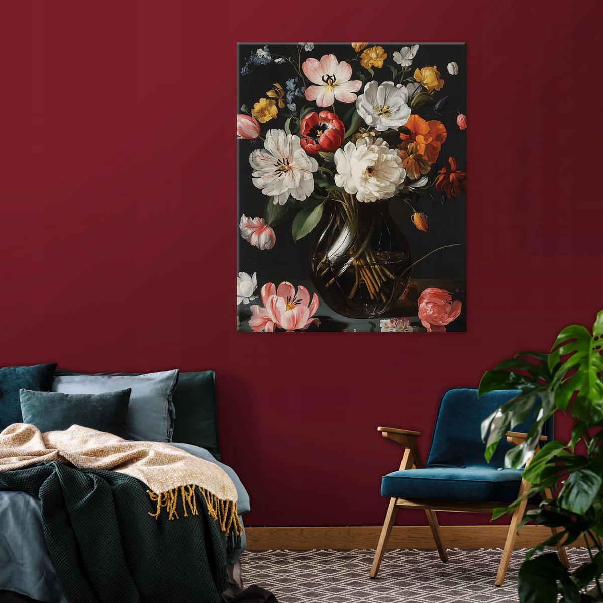 LEINWANDBILD Blumen Schwarz Schlafzimmer Modern 60x40 - Multicolor, Holzwerkstoff (40/60cm) - Wallarena
