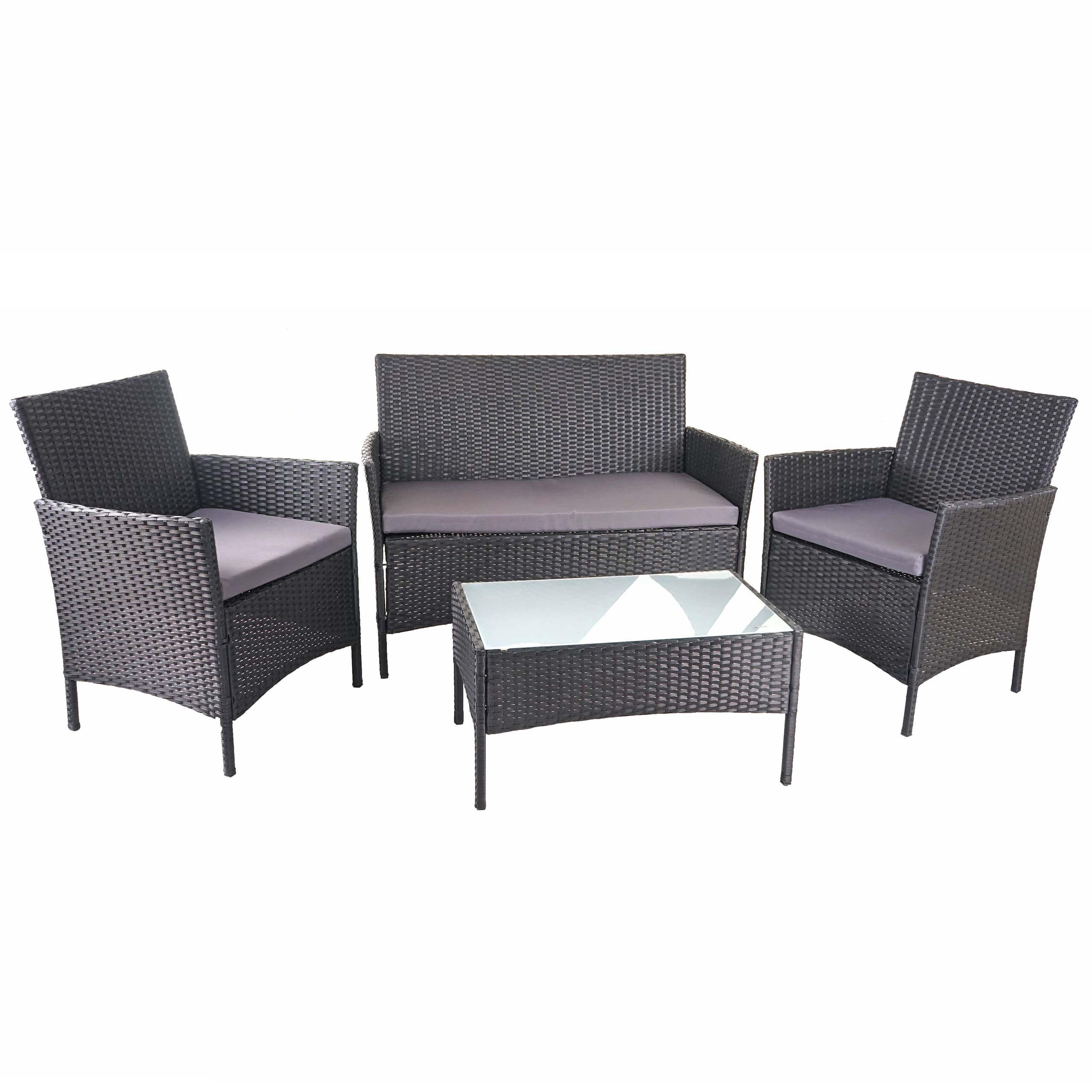 POLY-RATTAN GARNITUR Schwarz, Anthrazit - Anthrazit/Schwarz, Kunststoff - MCW