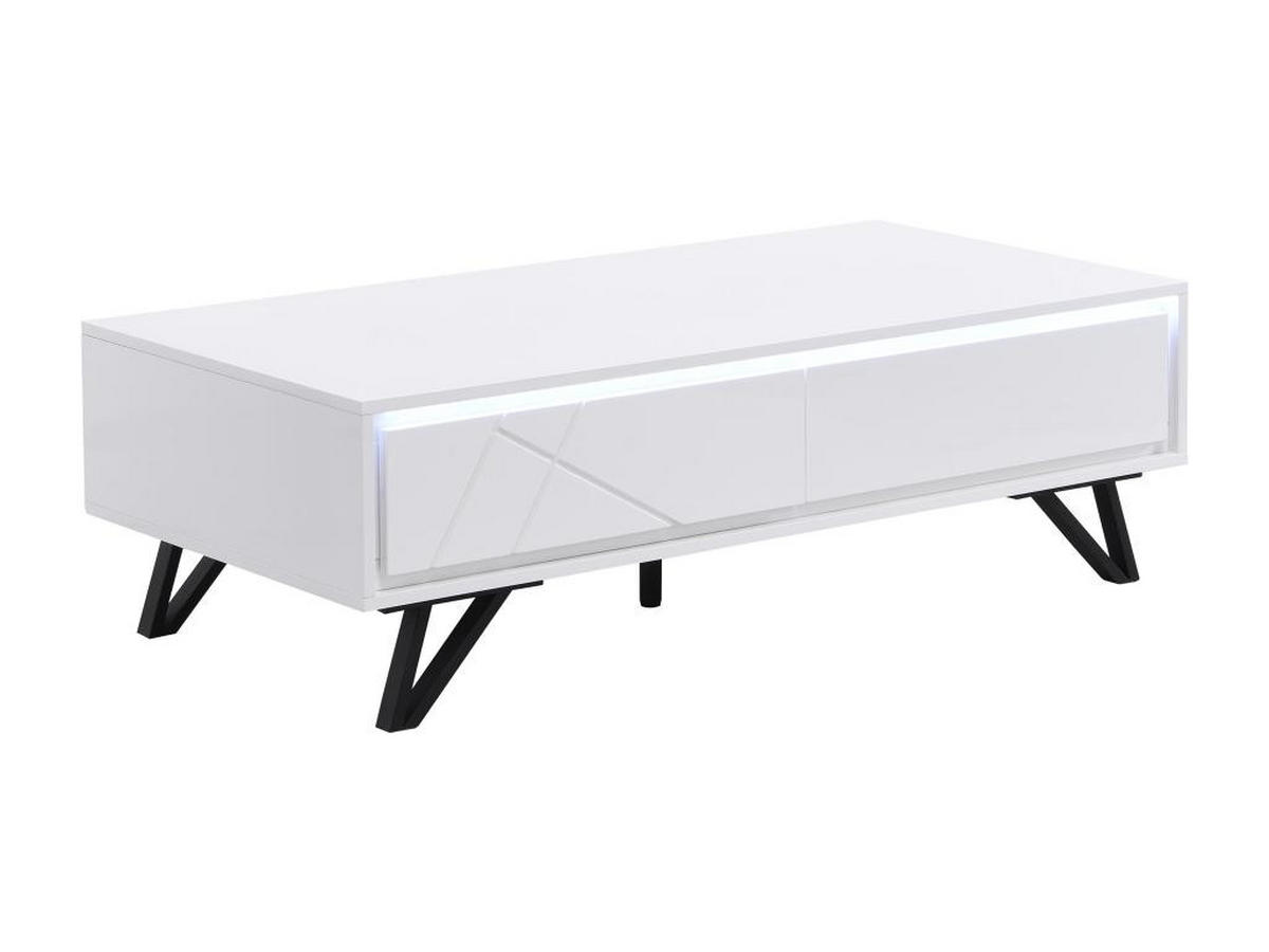 COUCHTISCH mit 2 Schubladen & LED-Beleuchtung aus MDF - Weiß lackiert - SALIANO - Weiß, Holz (120/60/38cm) - Vente-Unique