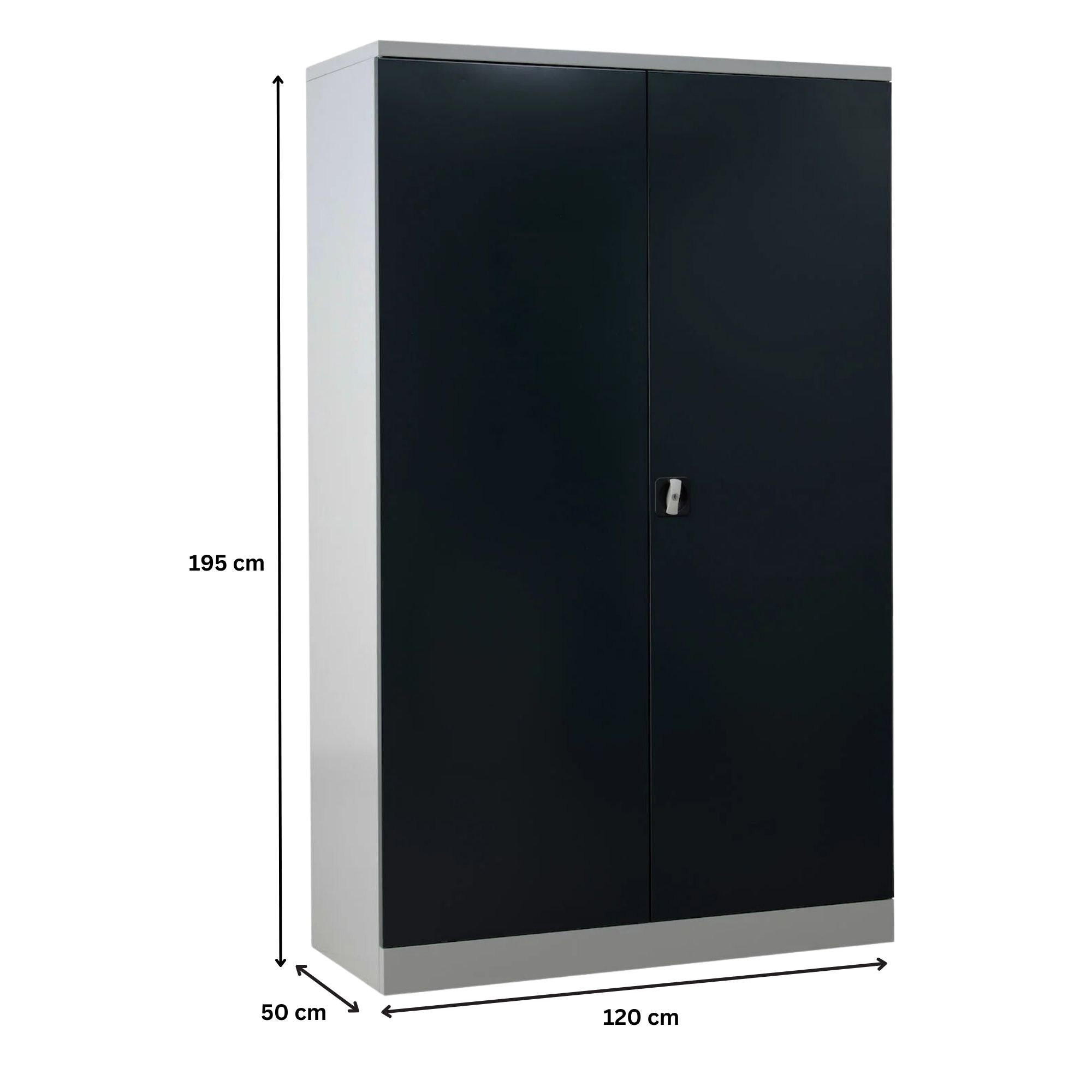 STAHLSCHRANK Bee mit 6 lackierten Fachböden 195x120x50 cm Korpusfarbe Lichtgrau Frontfarbe Anthrazit - Anthrazit, Metall (120/195/50cm)