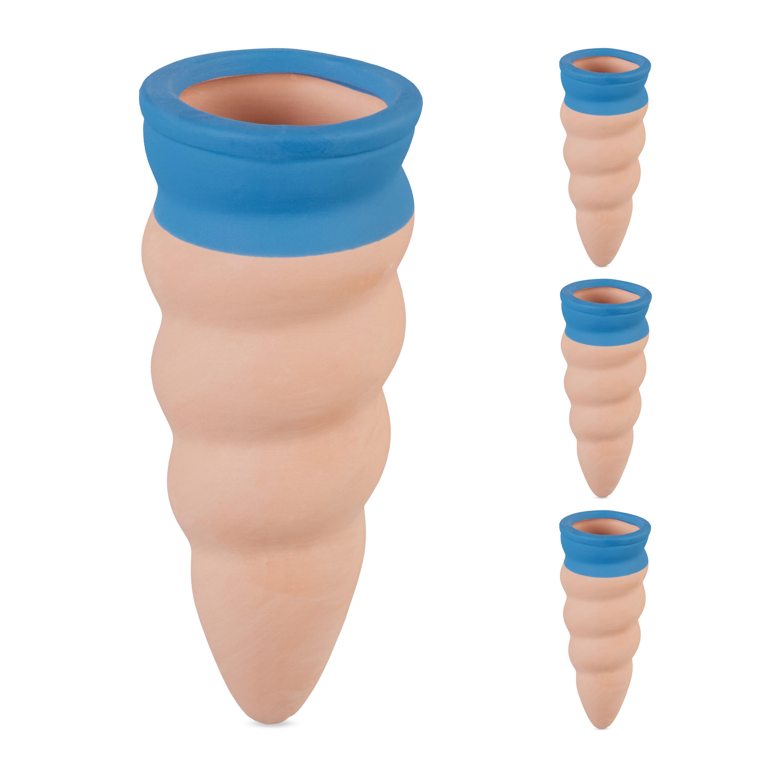 4XTONKEGEL - Hellbraun/Blau, Keramik (4.5/11.5/4.5cm) - Relaxdays