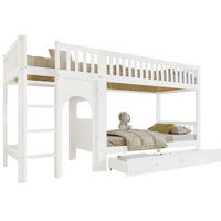 ETAGENBETT aus Kiefer und MDF 90x200 cm Weiß/Natur mit gerader Leiter und vierseitigem Geländer - Weiß, Holzwerkstoff (90/200cm) - Modfu
