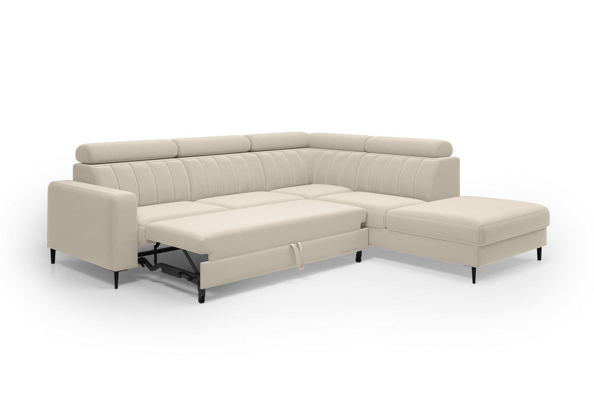 ECKSOFA Wohl rechts – Beige, mit Schlaffunktion, Bettkasten und verstellbaren Kopfstützen - Beige, Textil (278/263cm)