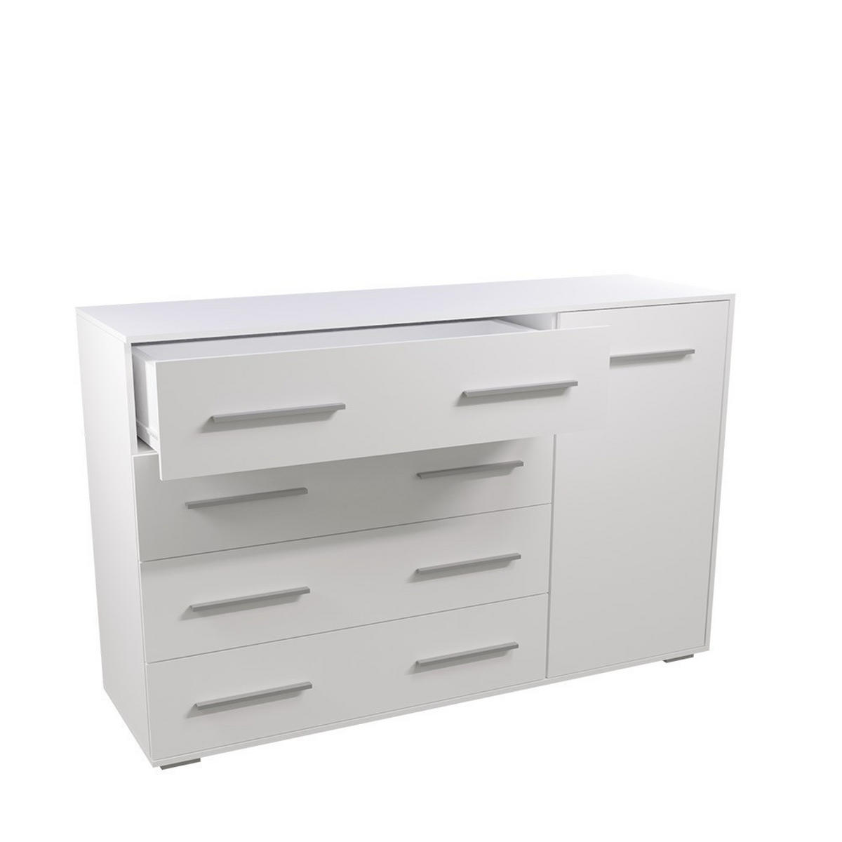 KOMMODE Frida 02 Weiß/Weiß 1D4S 135 cm - Alufarben/Weiß, Holzwerkstoff/Kunststoff (135/95/45cm) - imoebel24