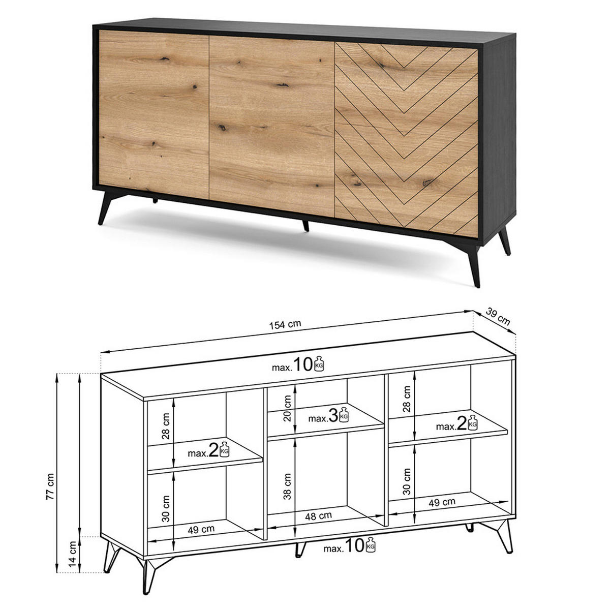 WOHNZIMMER-SET 3-TLG. Dale-160 - Schwarz, Holzwerkstoff (410/77/39cm) - Lomado