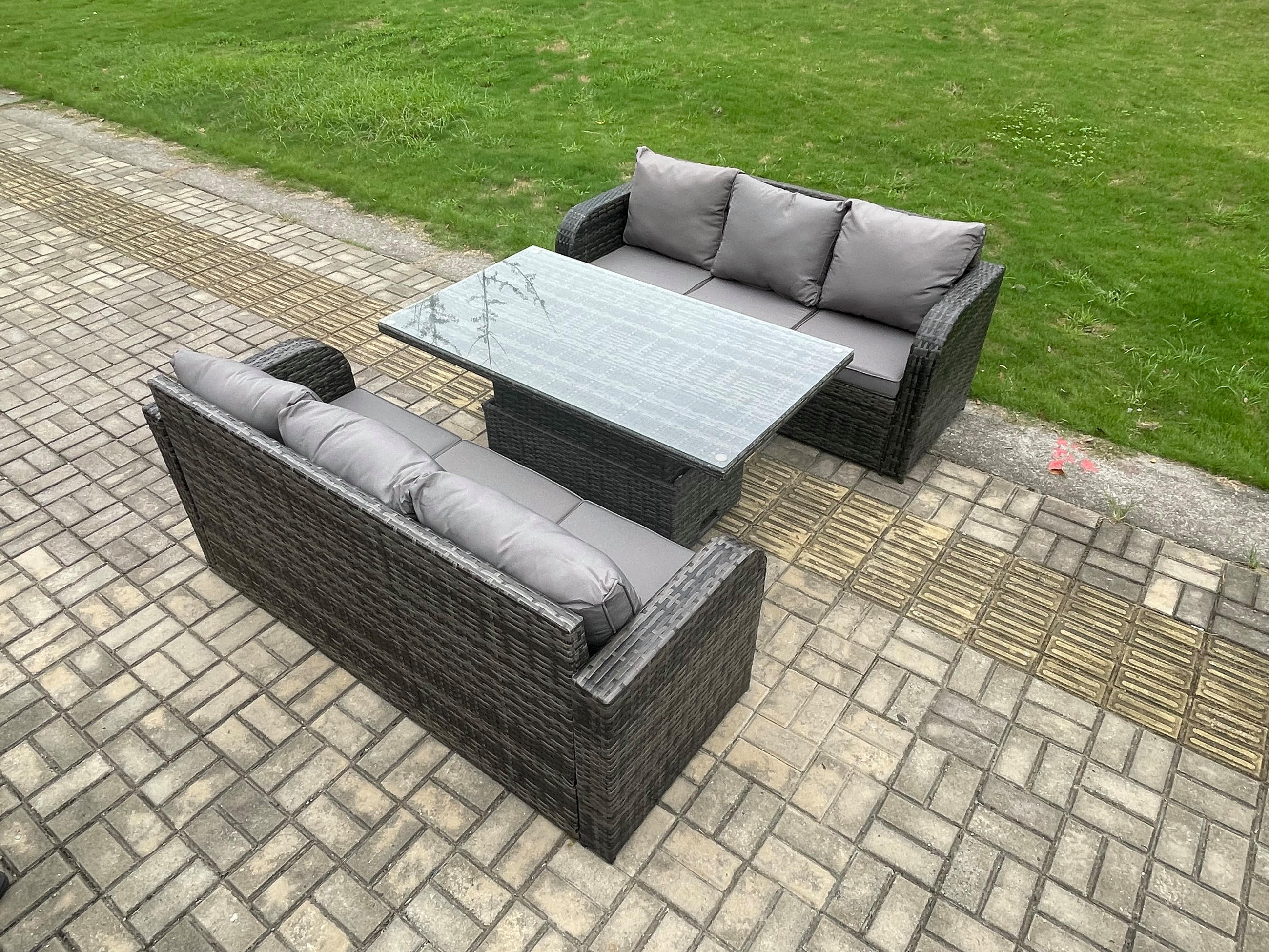 Thumbnail - Fimous Gartensofa-Set, Dunkelgrau, Metall, Kunststoff, Glas, 6-Sitzer, Füllung: Schaumstoff, rechteckig, Loungemöbel, Lo...